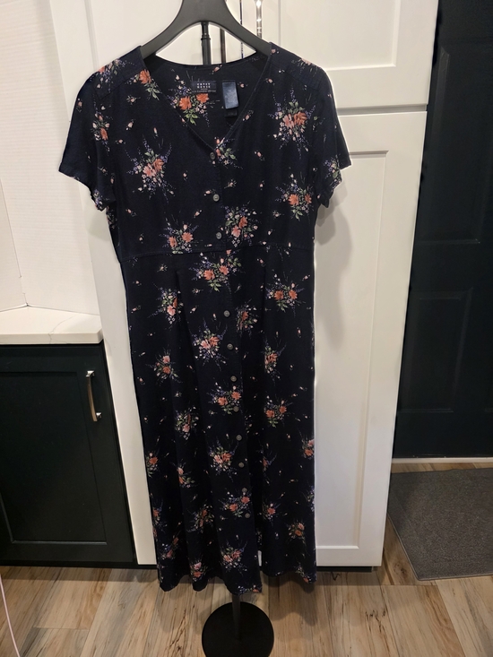 Liz Claiborne Dresses & Skirts - Liz Claiborne Navy Floral Maxi Dress with Button Front